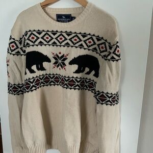 American Living Beige Sweater with Bear Design